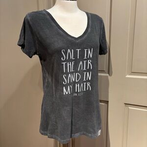 “Salt in the Air Sand in My Hair” St. John, USVI T-Shirt, Gray, Ladies V Neck